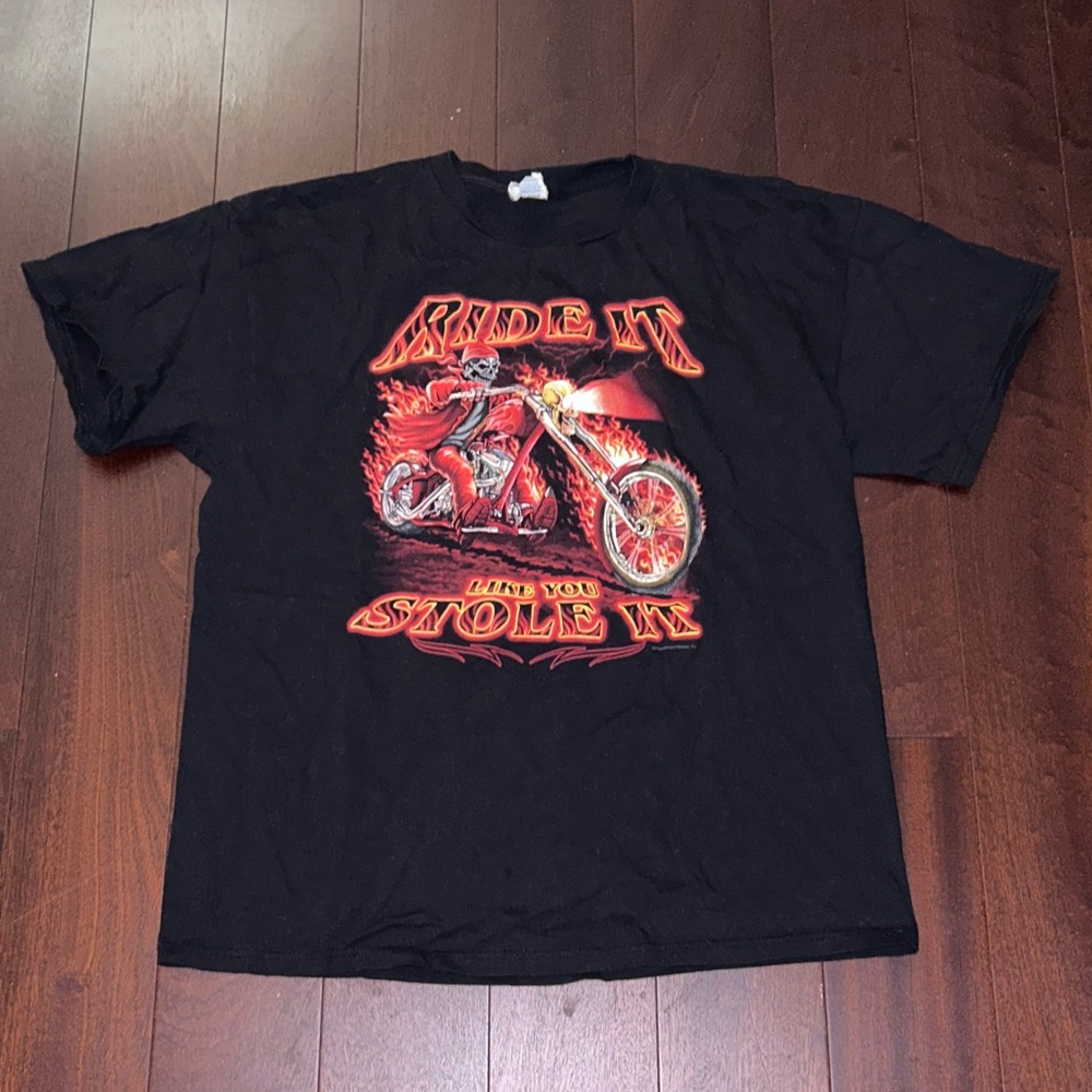 Black Biker Tshirt Harley Style Ride it Like You Stole it Tshirt Sz XL